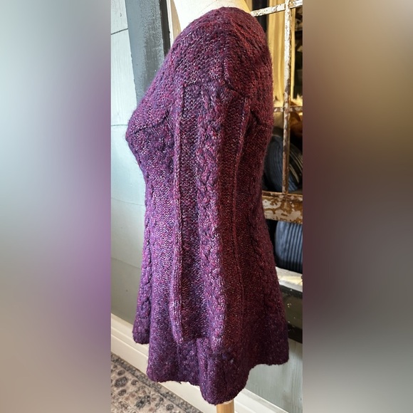 Free People Women Size XS Purple Cable Knit 3/4 Bell Sleeve Tunic Sweater Dress - Picture 4 of 7